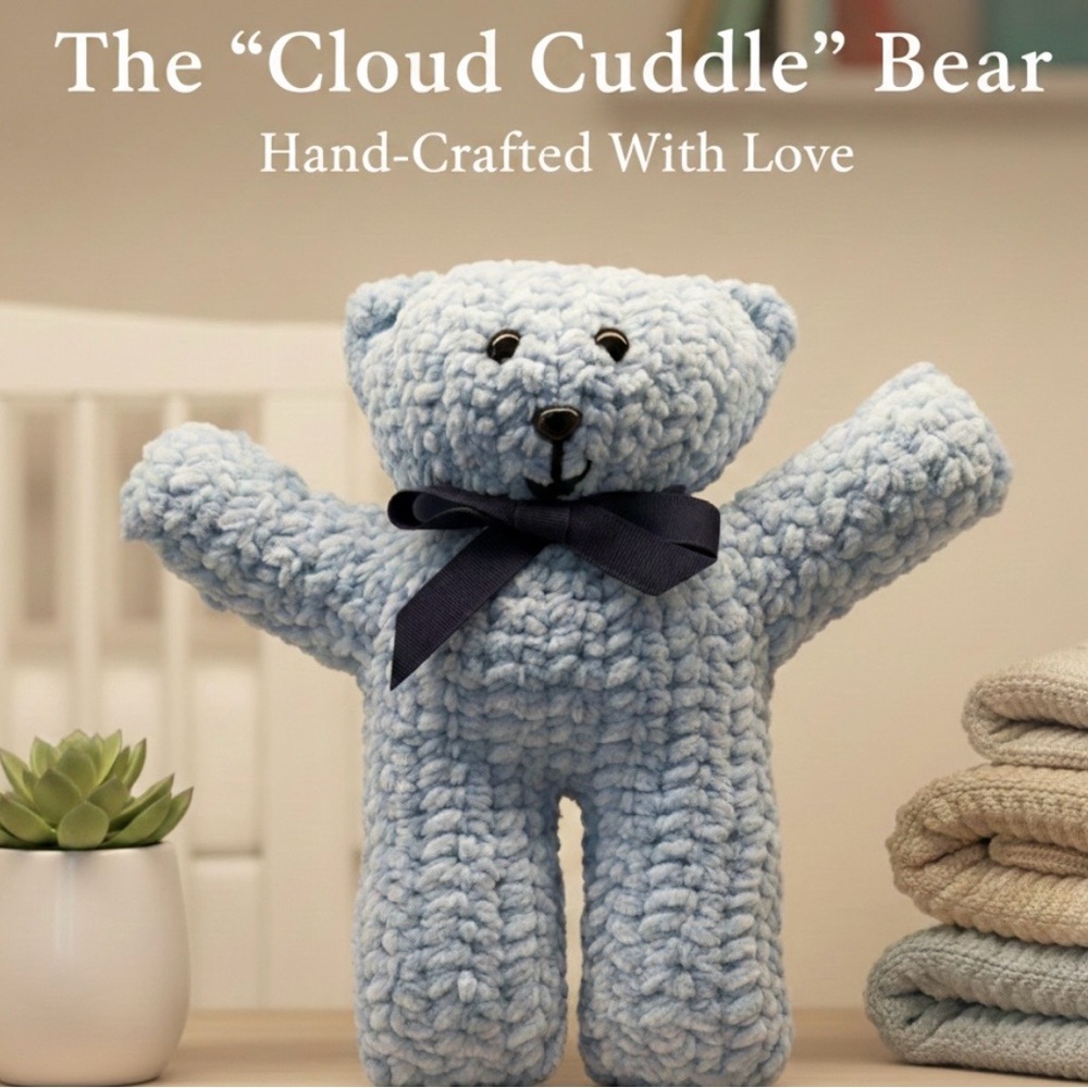 New Handmade Blue Chenille Teddy Bear